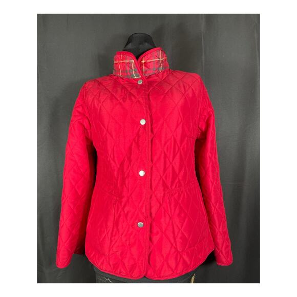 Plaid/Red Reversable Quilted Puffer Jacket, Snaps Closed - Picture 2 of 10